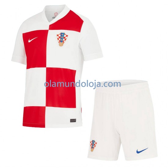 Camisola Croácia Criança Equipamento Primeiro Euro 2024 Manga Curta